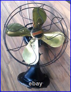 Excellent Working Antique Peerless Oscillating Fan 12 Inch 3 speed Brass Blades