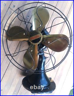 Excellent Working Antique Peerless Oscillating Fan 12 Inch 3 speed Brass Blades