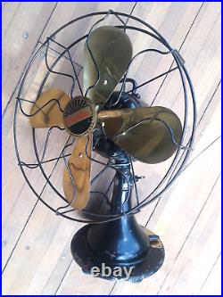 Excellent Working Antique Peerless Oscillating Fan 12 Inch 3 speed Brass Blades