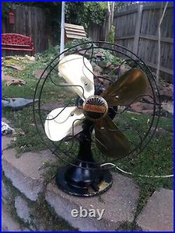 Excellent Working Antique Peerless Oscillating Fan 12 Inch 3 speed Brass Blades