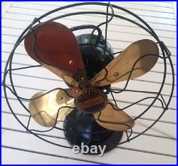 Excellent Working Antique Peerless Oscillating Fan 12 Inch 3 speed Brass Blades