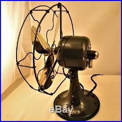 GE General Electric WHIZ Antique Fan Brass Blades with built-in switch Restored