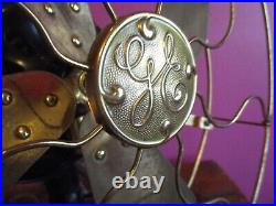 GE antique electric fan, big motor yoke, 12 brass blade & cage circa 1910