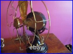 GE antique electric fan, big motor yoke, 12 brass blade & cage circa 1910