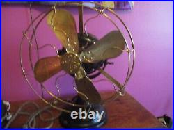 GE antique electric fan, big motor yoke, 12 brass blade & cage circa 1910