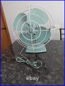 GENERAL ELECTRIC 2 SPEED OSCILATING FAN F15S125 TEAL BLUE GREEN 1950's