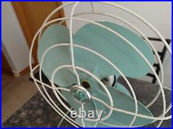 GENERAL ELECTRIC 2 SPEED OSCILATING FAN F15S125 TEAL BLUE GREEN 1950's