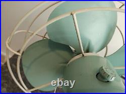 GENERAL ELECTRIC 2 SPEED OSCILATING FAN F15S125 TEAL BLUE GREEN 1950's