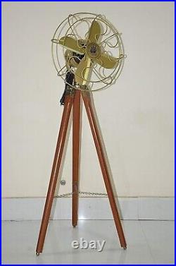 Handmade Antique Floor Fan Royal Navy Fan Brown with Wooden Tripod Stand item