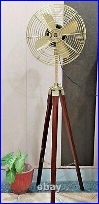 Handmade Antique Floor Fan, Royal Navy Fan With Brown Wooden Tripod Stand
