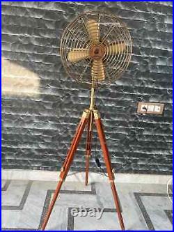 Handmade Electric Brown Antique Floor Fan Vintage Style Pedestal Standing Fan