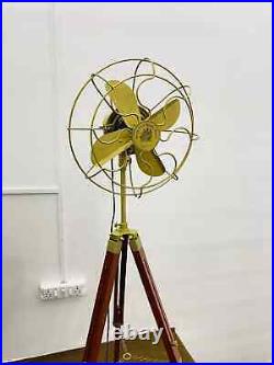 Handmade Standard Antique Tripod Floor Fan With Modern Look Wooden Adjustable AW