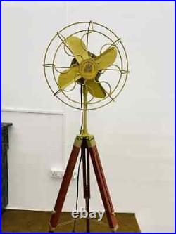 Handmade Standard Antique Tripod Floor Fan With Modern Look Wooden Adjustable AW