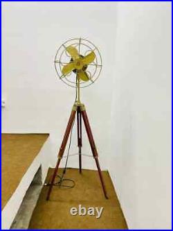 Handmade Standard Antique Tripod Floor Fan With Modern Look Wooden Adjustable AW