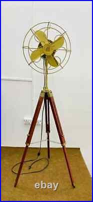 Handmade Standard Antique Tripod Floor Fan With Modern Look Wooden Adjustable AW