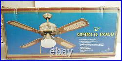NEW Marco Polo 52 Antique Brass Ceiling Fan withCane Insert Blades and Light Kit