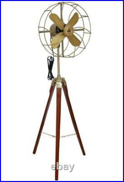 NIKITA INTERNATIONAL antique pedestal electric fan with wooden tripod stand