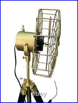 Nautical Brass Antique Finish Floor Fan with Black Tripod Adjustable Electric