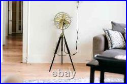 Nautical Brass Antique Finish Floor Fan with Black Tripod Adjustable Electric