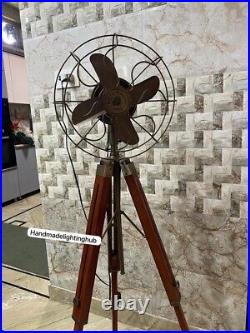 Nautical Brown Antique Finish Pedestal Fan-Rotating Function Adjustable Tripod