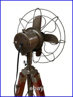 Nautical Brown Antique Finish Pedestal Fan-Rotating Function Adjustable Tripod