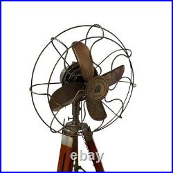 Nautical Brown Antique Finish Pedestal Fan-Rotating Function Adjustable Tripod