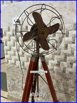 Nautical Brown Antique Finish Pedestal Fan-Rotating Function Adjustable Tripod