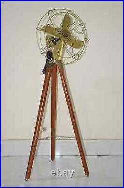 Nautical Handmade Antique Floor Fan Royal Navy Fan Brown with Wooden Tripod Stand