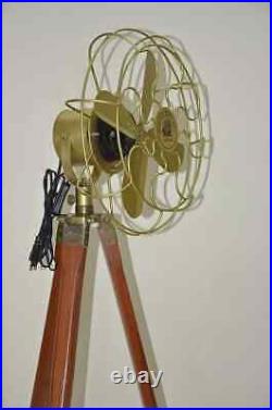 Nautical Handmade Antique Floor Fan Royal Navy Fan Brown with Wooden Tripod Stand