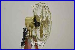 Nautical Handmade Antique Floor Fan Royal Navy Fan Brown with Wooden Tripod Stand