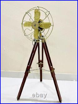 Nautical Handmade Antique Floor Fan, Royal Navy Fan With Brown Wooden Tripod