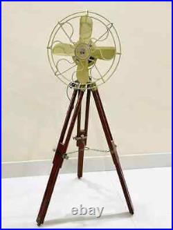 Nautical Handmade Antique Floor Fan, Royal Navy Fan With Brown Wooden Tripod