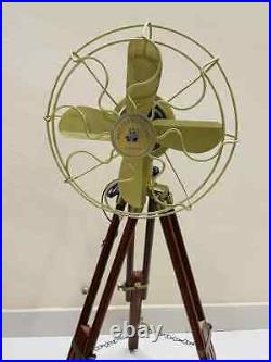 Nautical Handmade Antique Floor Fan, Royal Navy Fan With Brown Wooden Tripod