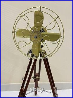 Nautical Handmade Antique Floor Fan, Royal Navy Fan With Brown Wooden Tripod