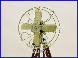 Nautical Handmade Antique Floor Fan, Royal Navy Fan With Brown Wooden Tripod