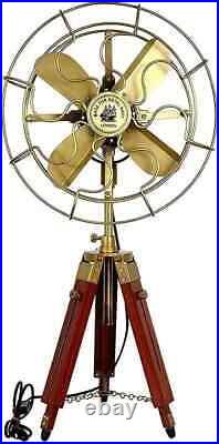 Nautical Vintage Fan Home & Office Adjustable Height Wooden Stand Fan Decor