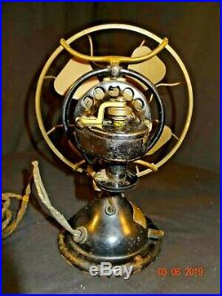 Nice Antique Menominee Stag Horn AC DC Brass Blade Cage Table Fan UNMOLESTED