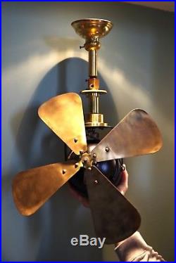 Original antique1890s french hanging ceiling Electric Brass Fan