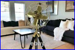 Pedestal Fan Brass Antique on Black Tripod Royal Navy Retro Modern Electric