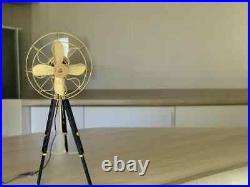 Pedestal Fan Brass Antique on Black Tripod Royal Navy Retro Modern Electric