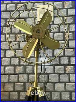 Pedestal Fan Brass Antique on Black Tripod Royal Navy Retro Modern Electric