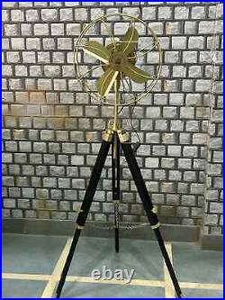 Pedestal Fan Brass Antique on Black Tripod Royal Navy Retro Modern Electric