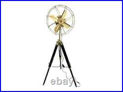 Pedestal Fan Brass Antique on Black Tripod Royal Navy Retro Modern Electric