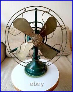 Rare Antique 1930s Original General Electric 12 Brass Blade/Cage Fan Working