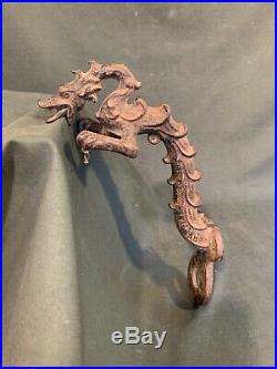 Rare Antique Cast Iron Dragon For Fort Wayne Wood Brass Dragon Fan