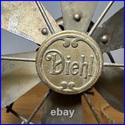 Rare Antique Diehl Fan Brass Blades Oscillating Working 10 Vtg Model E 29711