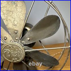 Rare Antique Diehl Fan Brass Blades Oscillating Working 10 Vtg Model E 29711