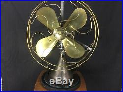 Rare Antique Early 1900's Colonial Brass Electric Fan 12 Brass Blade And Cage