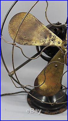 Rare Large Antique Brass Blade Cast Iron Mesco Manhattan Electric Fan, NR
