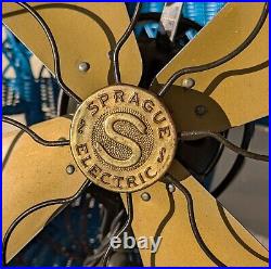 Rare SPRAGUE ELECTRIC WORKS Oscillating Fan Steel Working Original Label 15.5